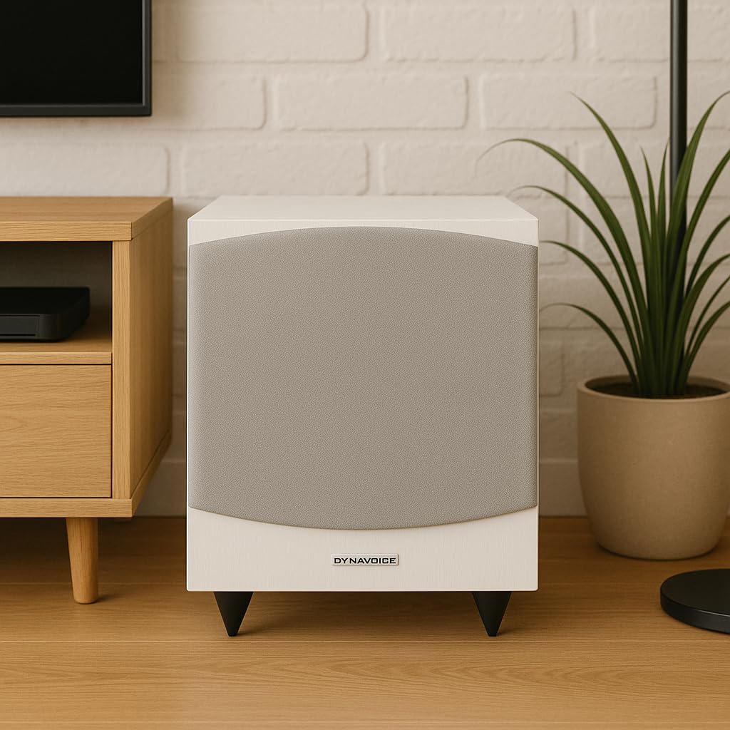 Dynavoice Magic MW-12 Blanco Mate – Subwoofer Activo 12"para Home Cinema y HiFi, Bass Reflex Inferior, Control de Fase y Crossover, Conexión LFE y Alto Nivel (Blanco, 12")
