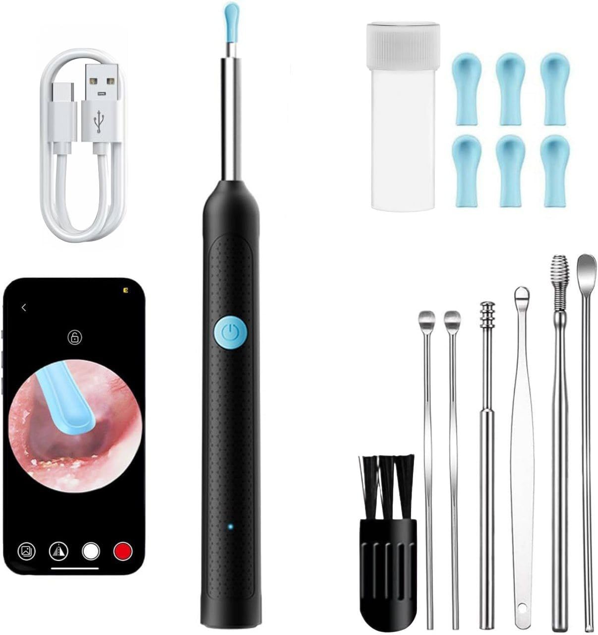 Ear Wax Removal, Ear Cleaner with Camera, Ear Wax Removal Kit with 1080P, Ear Camera Otoscope with Light, Ear Cleaning Kit for Android & ios