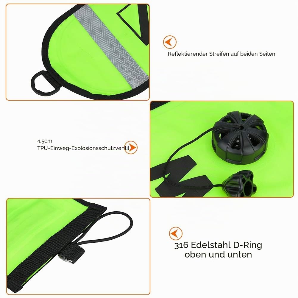 Tbest Tauchboje 5ft Diving Signalboje Marker Hohe Sichtbarkeit Boje Aufblasbares schwimmboje Tauchen SMB Marker Boje Zubehör Ideal zum