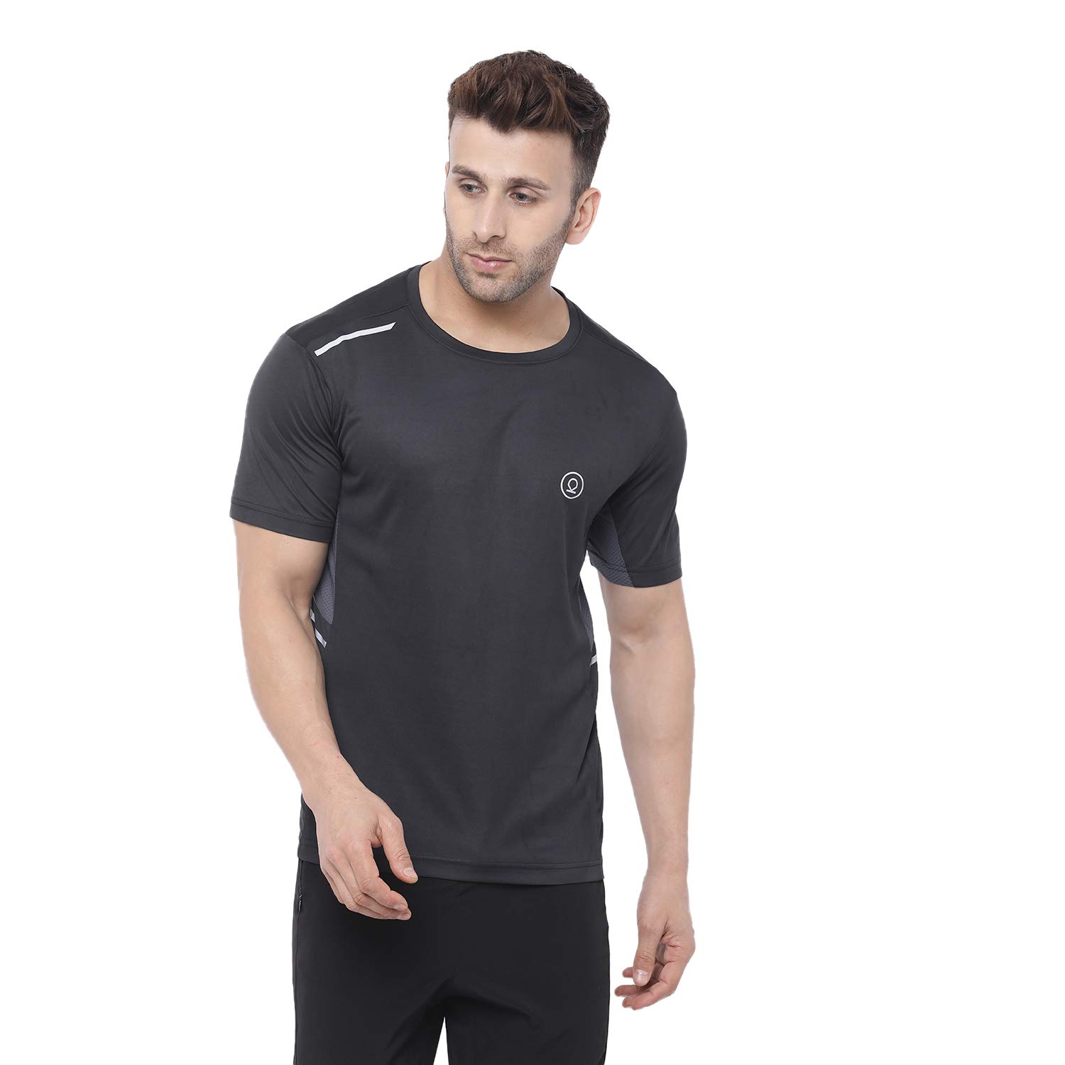 CHKOKKOMen's Solid Quick Dry Sports Gym T-Shirt Breathable Moisture-Wicking Half Sleeve Round Crew Neck Regular Fit Active Wear for Running and Training Black XXL