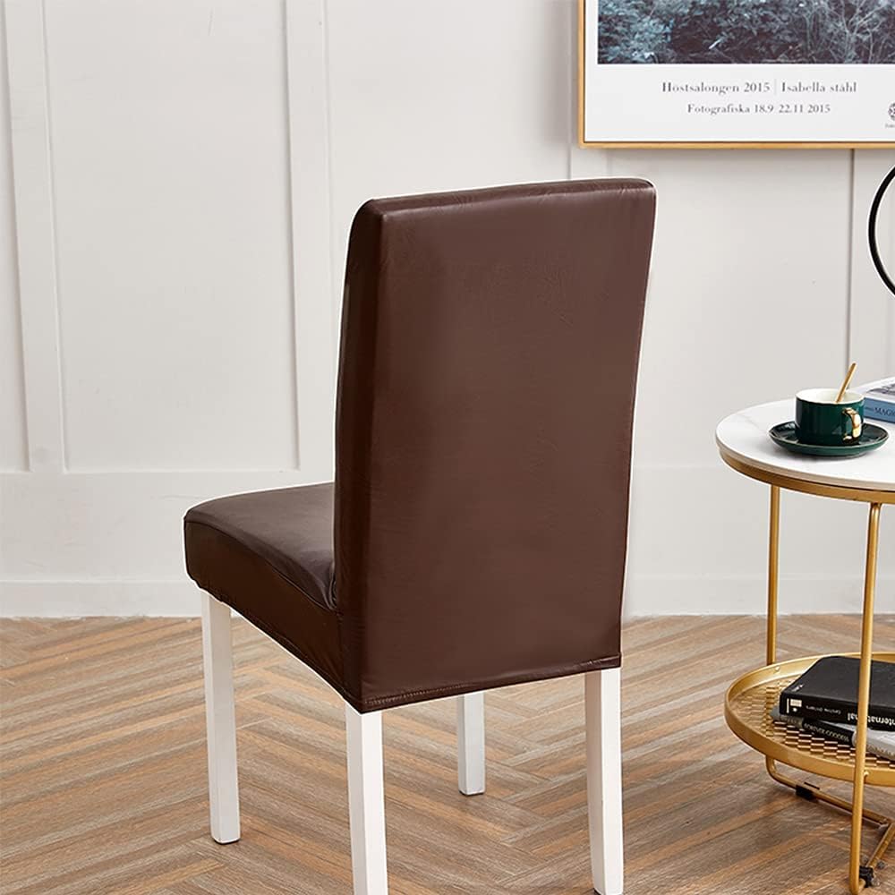 XL Eetkamer Stoelhoezen Waterdichte Grote Stretch PU Lederen Stoelhoezen Verwijderbare Stoel Slipcovers Stoel Beschermer (2 Stuks,Wit