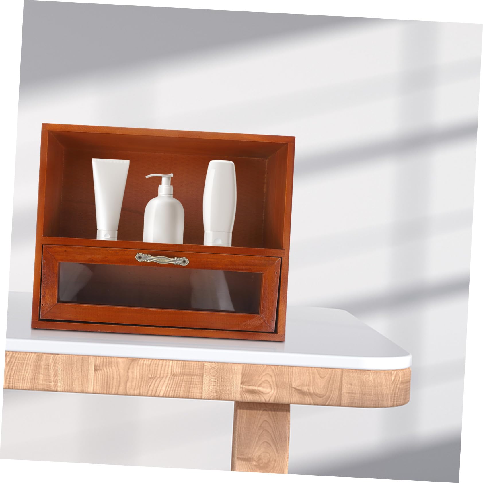 Mikikit Organizer Da Scrivania in Legno Massello Con Mini Cassettiera Divisori Interni Porta Trucchi e Gioielli Multifunzione Design Compatto e Robusto Per Ufficio e Casa