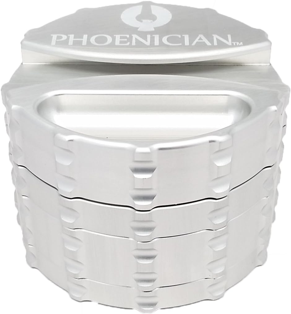 Amazon Phoenician Herbal Grinder Large 4 Piece w/ Papers Holder Silver with 2 Rolling