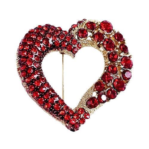HAISWET Red Heart Vintage Style Rhinestone Crystal Brooch Pin For