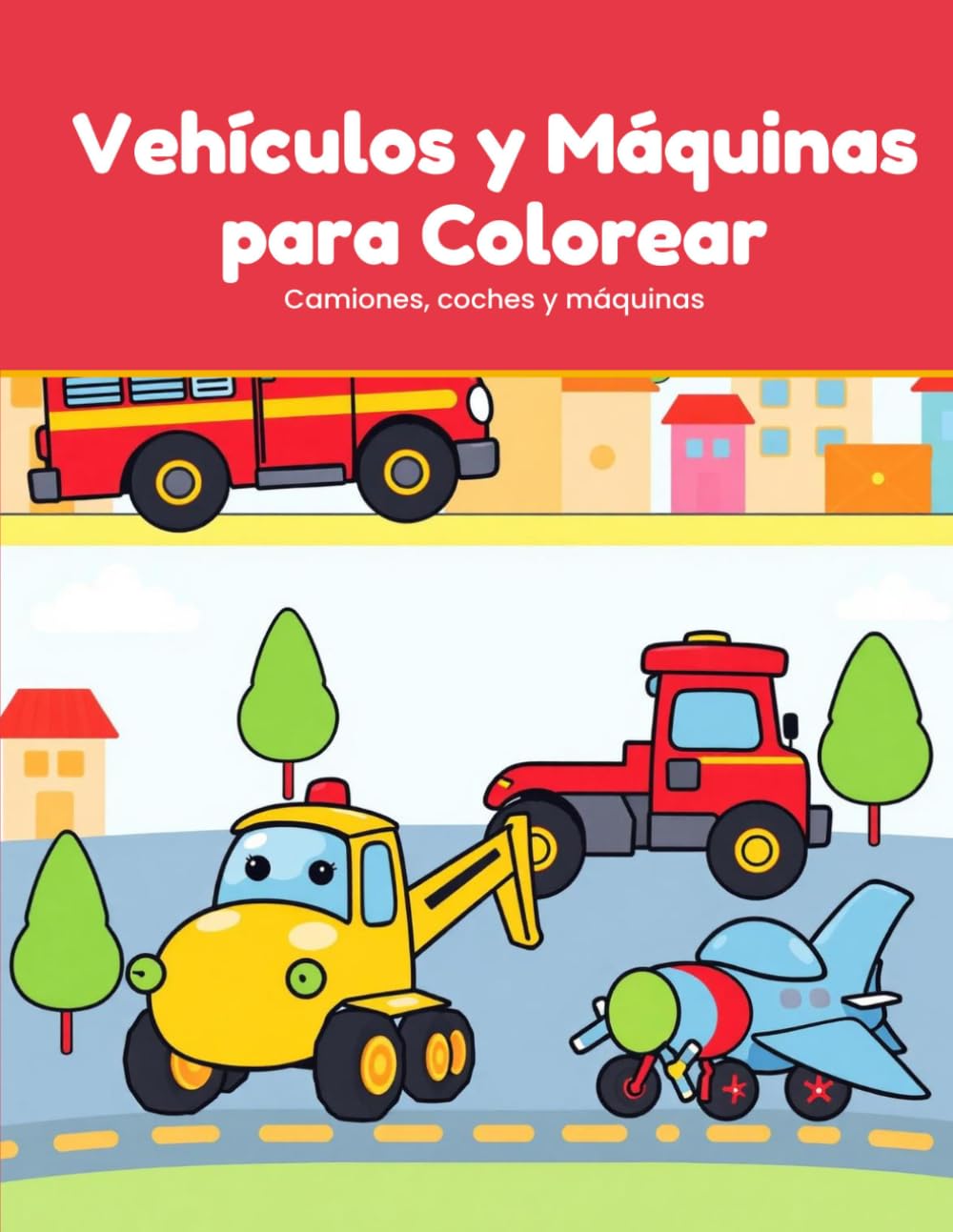 Vehículos y Máquinas para Colorear: 50 dibujos de coches, camiones, aviones y máquinas para niños de 3 a 7 años