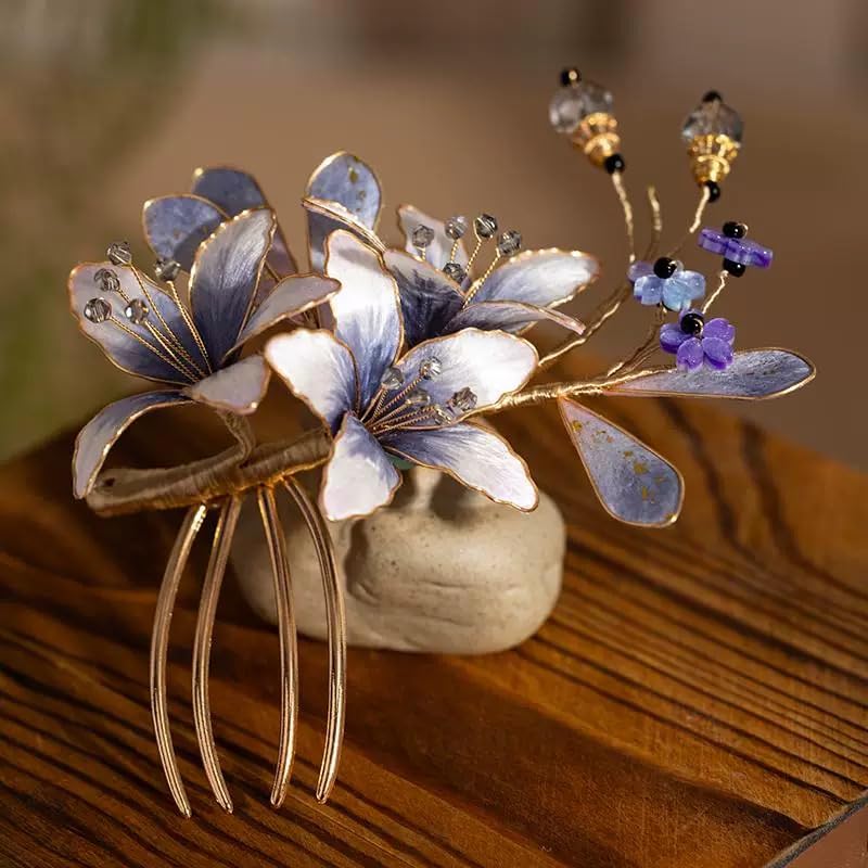 China's Intangible Cultural Heritage Velvet Flower Hair Comb Handmade Velvet Hair Comb for Women Silk Hair Comb Noble And Elegant Headwear Side Comb Suitable For Any Occasion