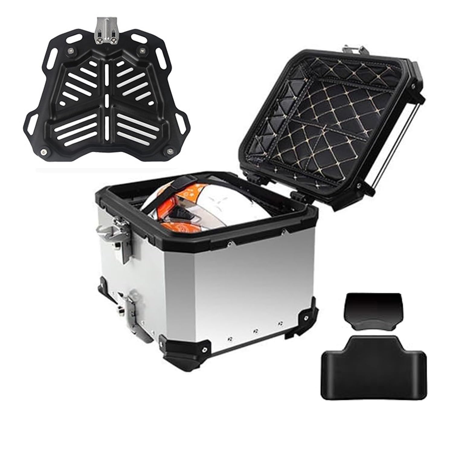 28L 45L 55L 65L 100L Motocicleta Topcase Caja De Almacenamiento Universal Para Equipaje Trasero Maleta Impermeable De Moto Equipaje De Aluminio Baúl Para Casco Con Respaldo ( Color : Silver , Size : 5