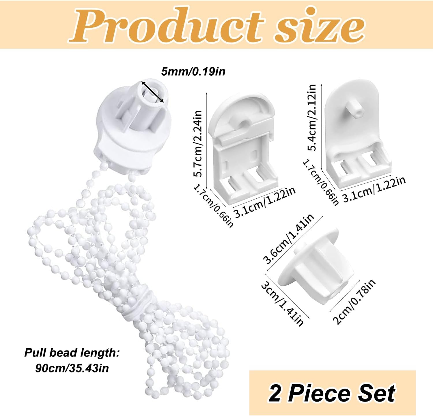 2 Sets Roller Blind Fittings - Complete Roller Blind Spares Kit with Chain, Brackets, and Mechanism for Standard 25mm Roller Shades, Easy Installation, Durable Material - Image 2