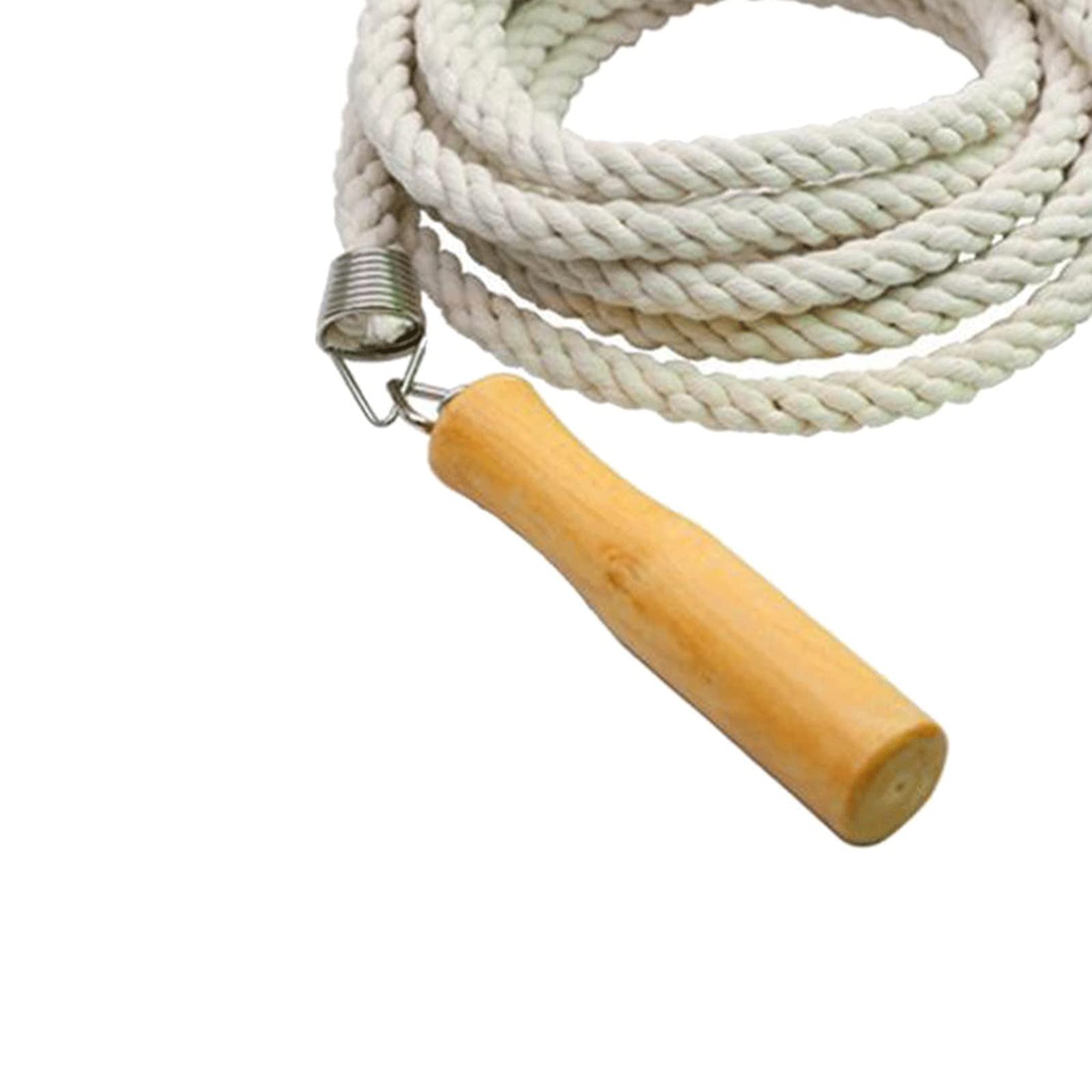 Springseil aus Baumwolle und Leinen, Holzgriff, Springseil für Fitness, Sportgeräte, Sportunterricht (7 m)
