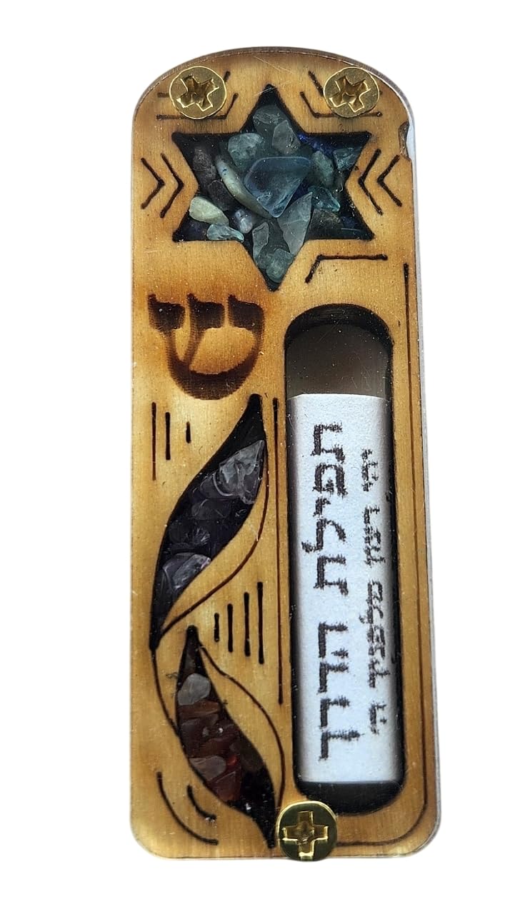 Wood CAR MEZUZAH & Traveler Protection Scroll a Jewish Hebrew Prayer and Star of David