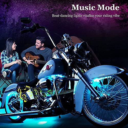 Image of Motorcycle LED Underglow Kit, icicar 12 Pcs APP /RF Control Multicolor Motorcycle LED Light Kit with Brake Turn Signal, IP68 Waterproof & Music Sync Ambient Light for Motorcycles