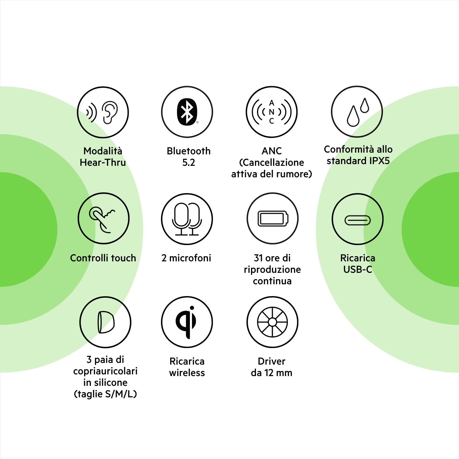 Belkin SOUNDFORM Flow Auricolari Bluetooth true wireless con cancellazione attiva del rumore, Cuffie in-ear, IPX5, 31 ore di riproduzione, per iPhone, Galaxy, Pixel - Nero, One Size, AUC006