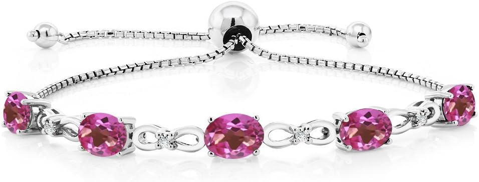 Gem Stone King 3-6 Cttw Gemstone Birthstone and Accent Lab Grown Diamond Tennis Bracelet For Women | 925 Sterling Silver | 7X5MM Oval | Adjustable Bolo Bracelet For Women | Easy-On Easy-Off