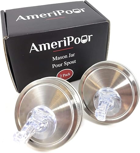 Mason Jar Pour Spouts Stainless With Flap - Para Moonshine y Whisky - Hecho 100% en los Estados Unidos. Boquillas de tarro Mason de flujo libre que