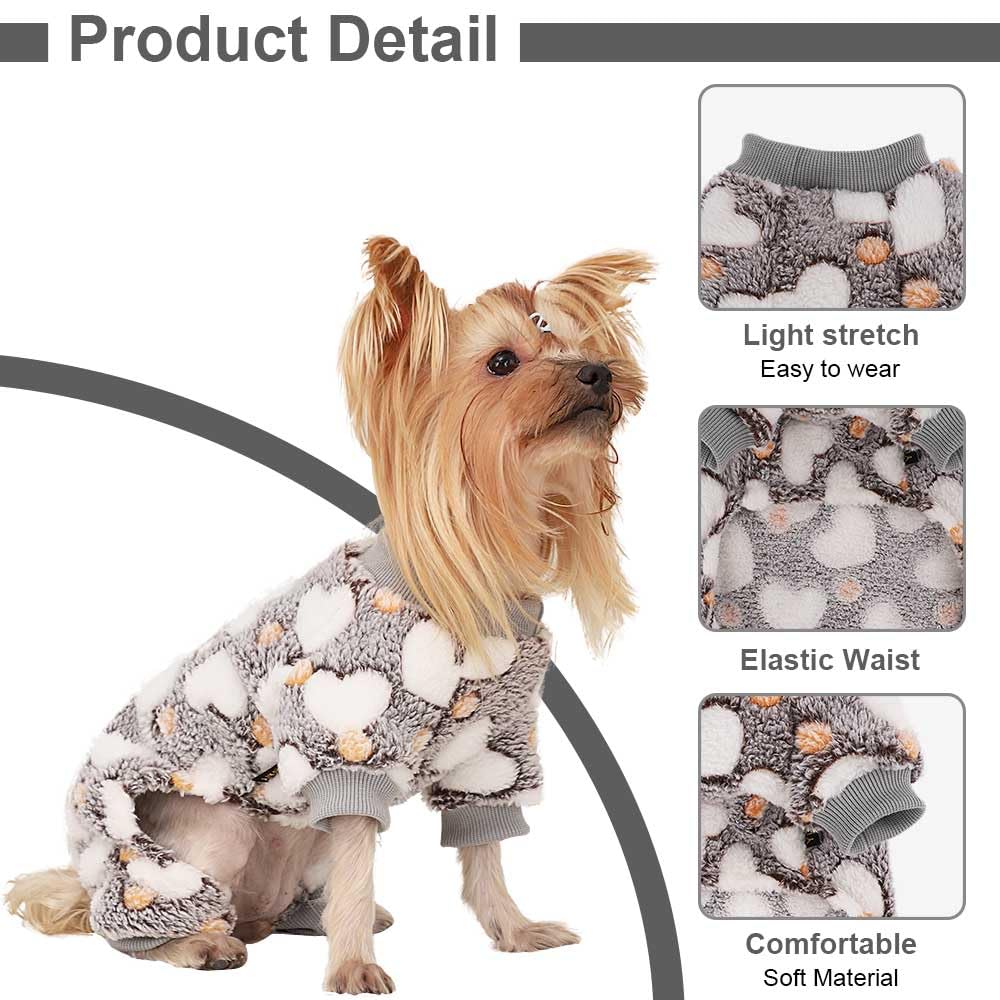Sebaoyu Dog Sweater for Small Fleece Pajamas Girl Boy Warm Love Pet Clothes Puppy Winter Cute Tiny Outfit Pjs 4 Legs Jumpsuit Yorkie Cat(Gray,XX-Small)