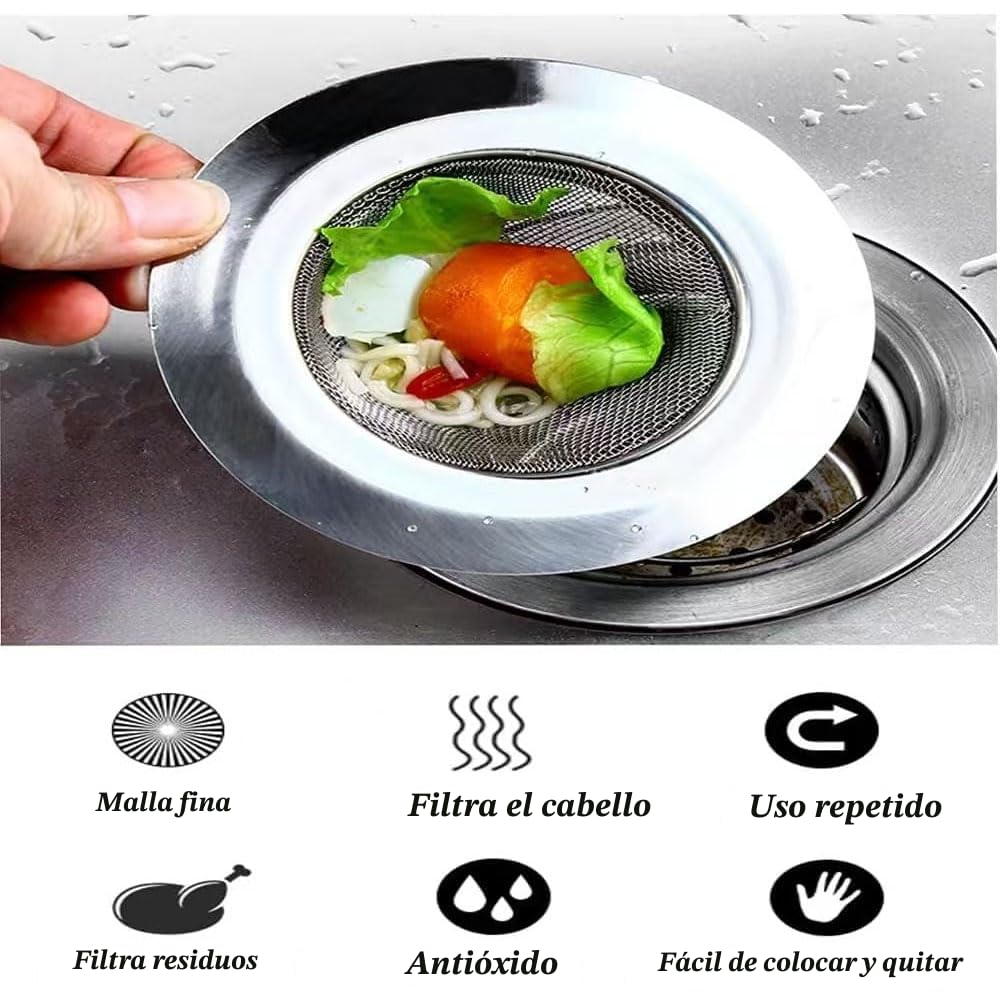 2 Piezas Filtro de Acero Inoxidable para Desagüe del Fregadero De La Cocina y Tocador de Baño, 7.5CM
