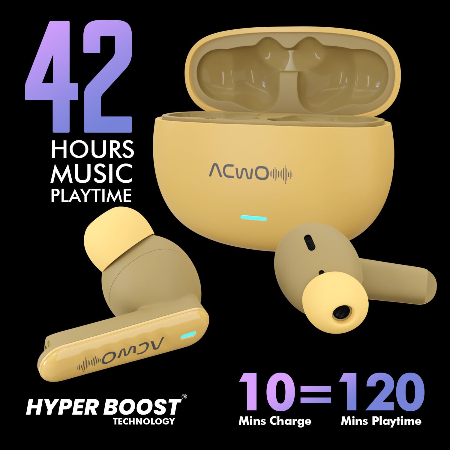 ACwO Dwots 727 ANC TWS Earbuds with 25Db Pure Audio Real ANC, 42Hrs Playtime, NFS Gaming Mode, Sonic Shield Quad Mics Enc, Instant Auto Connect,Hyper Boost - in Ear 3