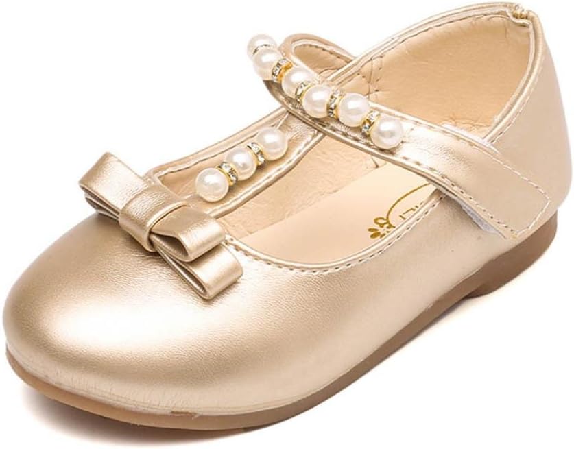 ZJENE Toddler Kids Girls Baby Beading Fashion Princess Bowknot Sandals Single Shoes First Walker Sneakers (34, Gold)