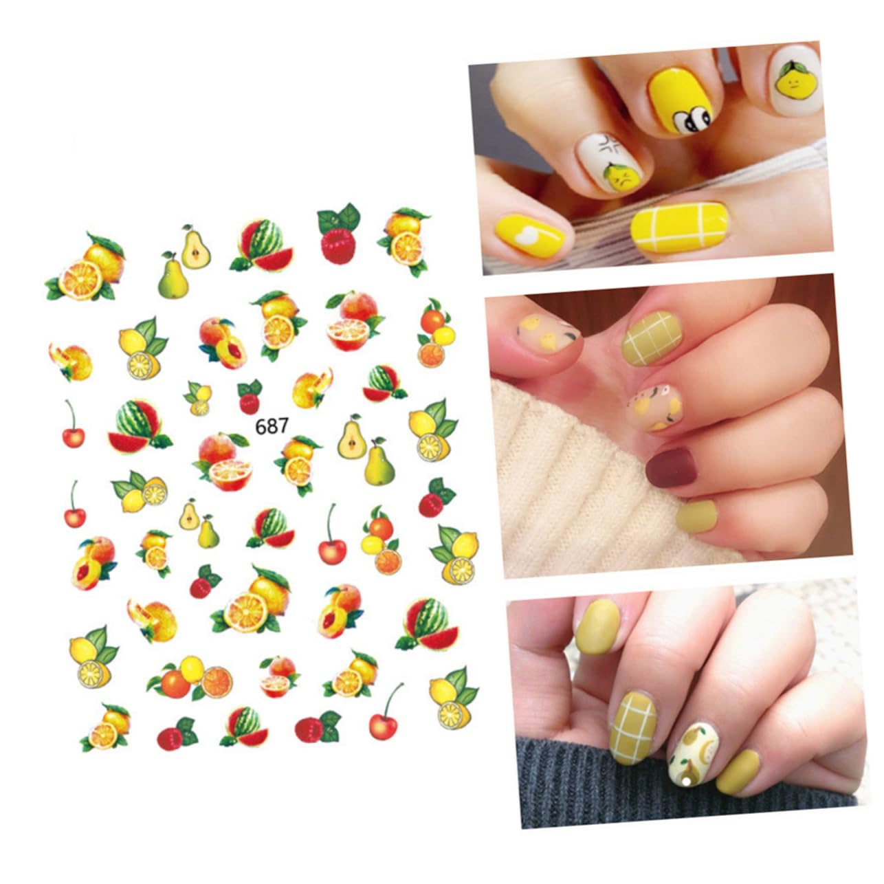 3 Set Adesivi Unghie Tema Frutta Con Design Per Decorazioni Manicure Applicazione Facile E Creativa Per Donne E Ragazze Casual 12 Fogli*3