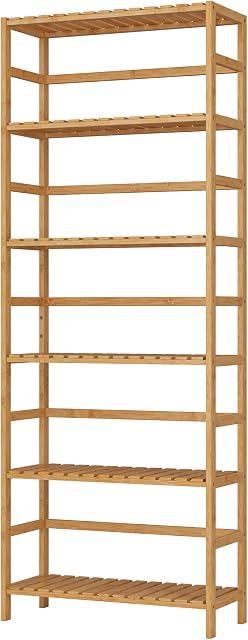 FOREHILL Bamboo Shelving Units 6-tier Storage Shelves Adjustable Kitchen Storage Book Rack Plants Stand Shelf Nature for Bathroom Kitchen 60x26x161cm Nature