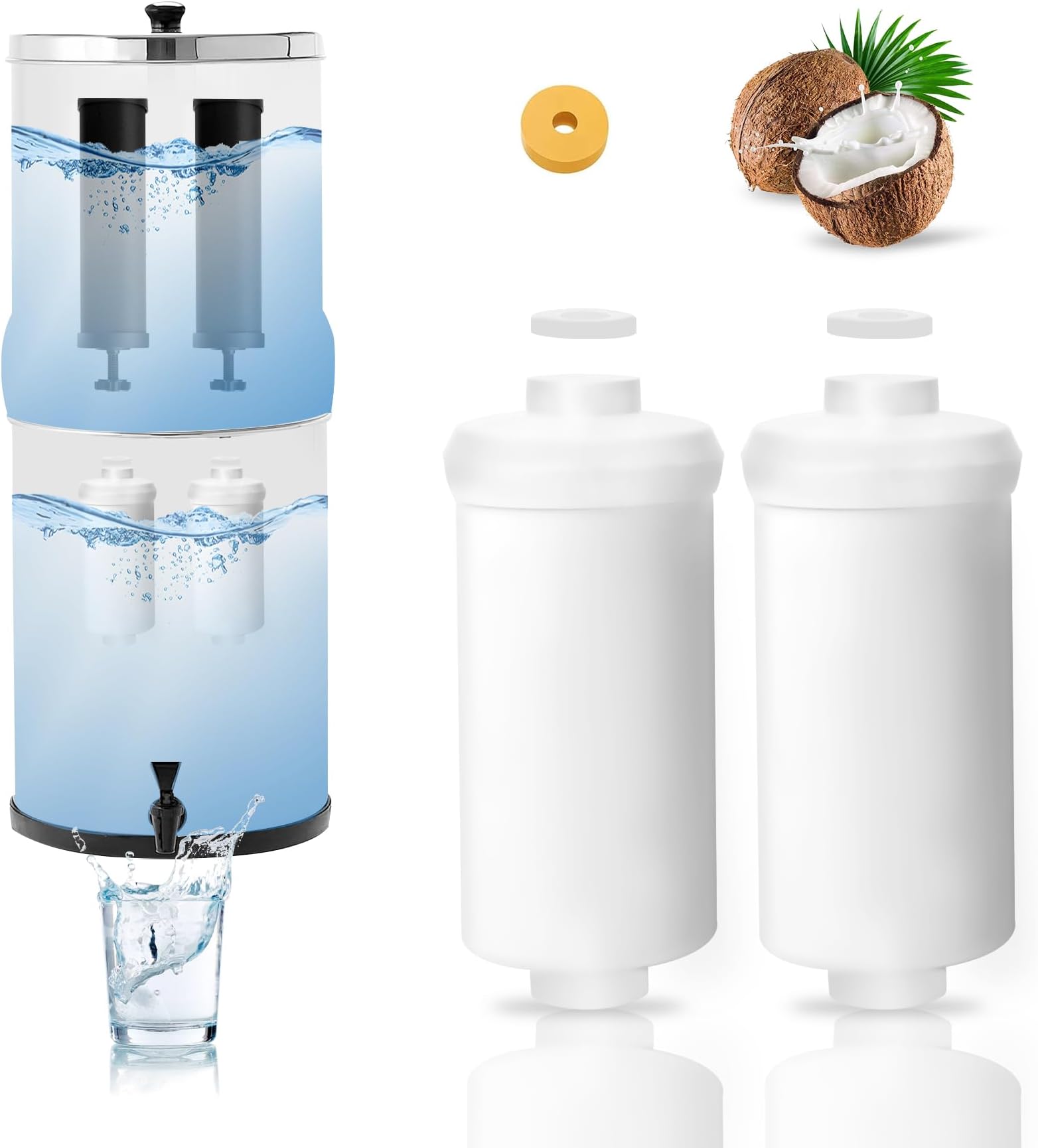 Gravity Water Filter Replacement,for Berkey® Black Carbon (BB9-2®) Purification Elements and Fluoride Filters K5366 (PF-2®) Combo Pack (2, Fluoride Filter)