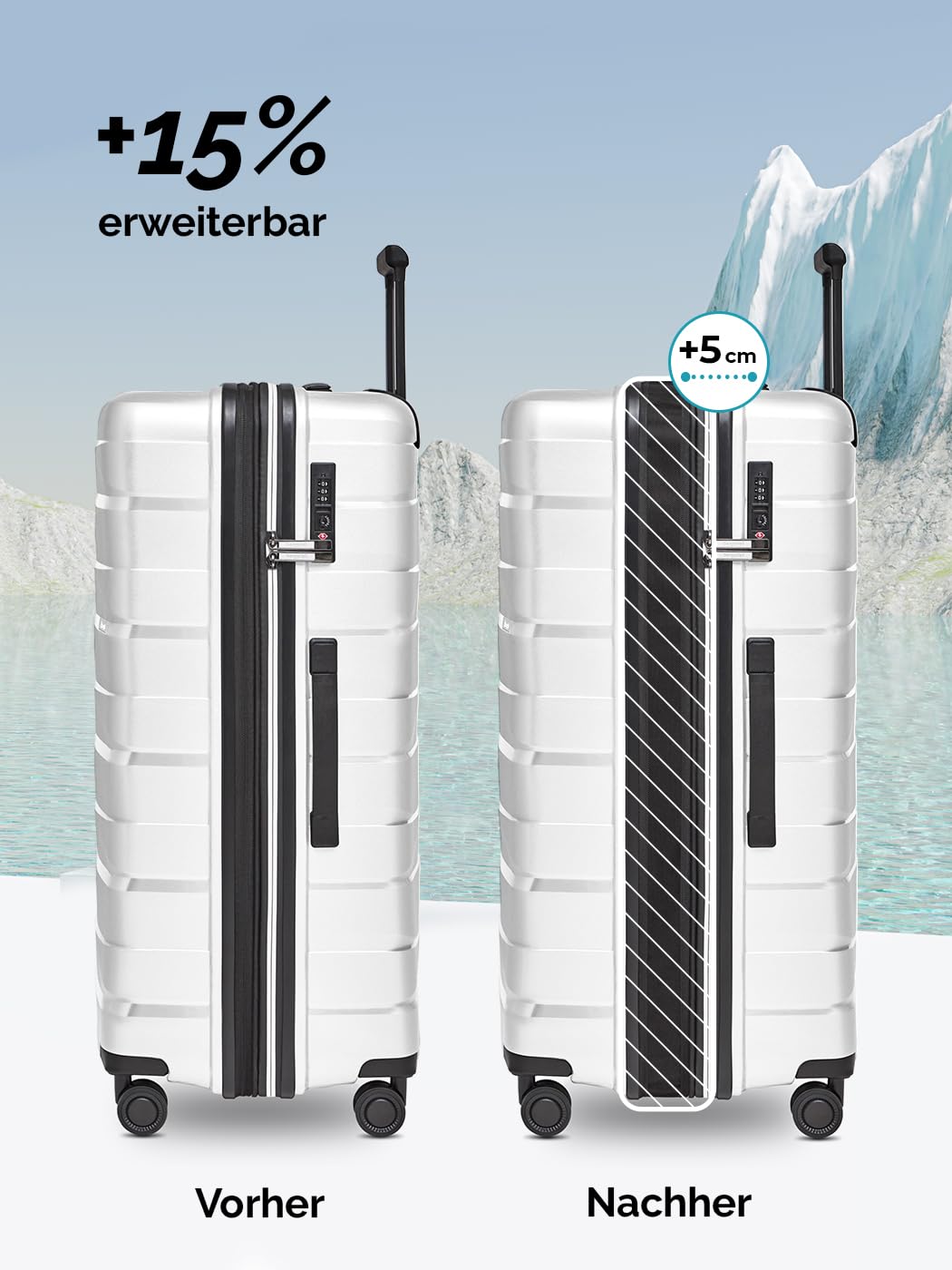 Artykuł podstawowy Travel, Ice White Metallic, Set, Zestaw walizek z twardą obudową, 3-częściowy