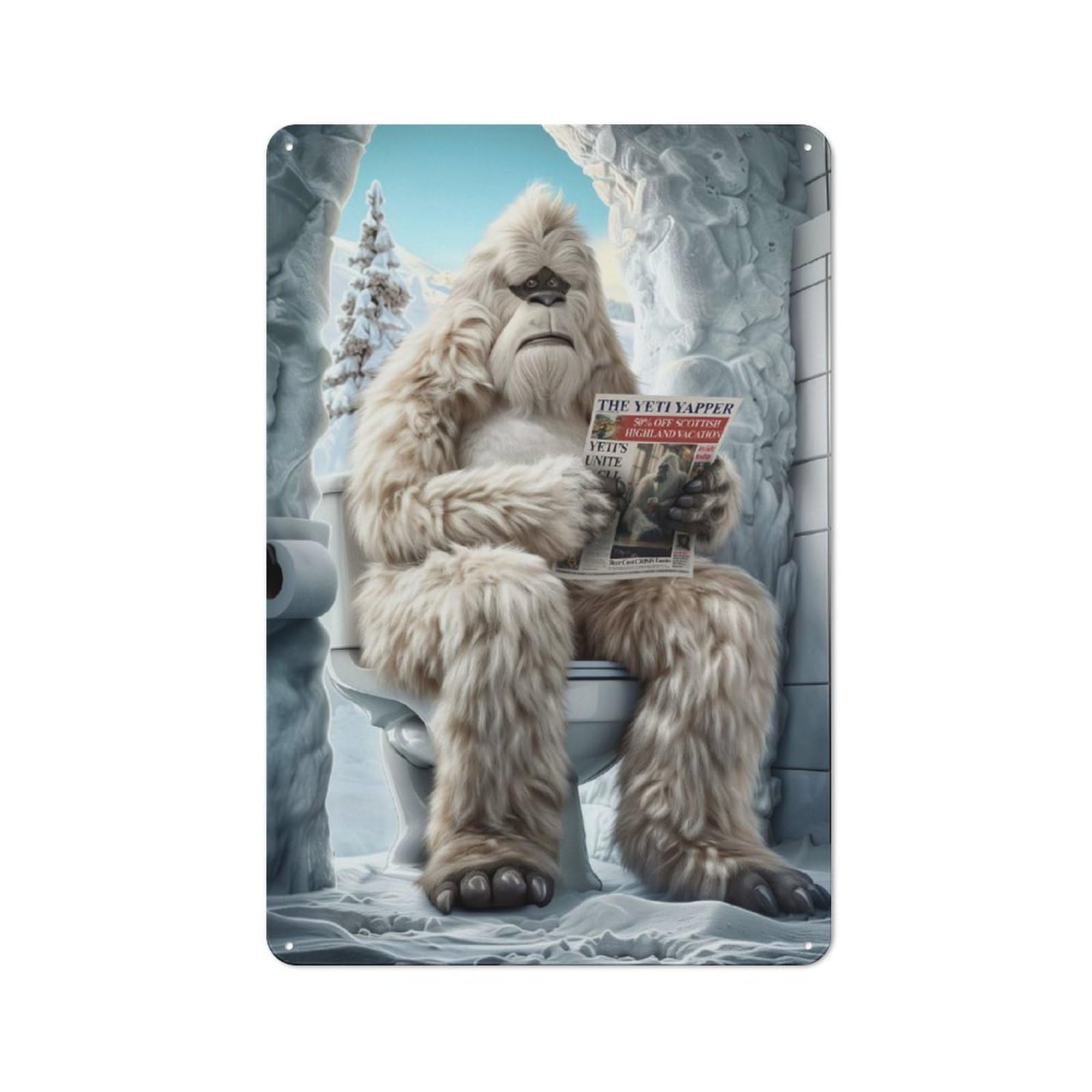 Junmoney Funny Yeti On The Toilet Metal Plaque 30X20cm With For Garage Wall, Retro Decor, For Garage Decor Collectors Refreshing A Room In Autumn