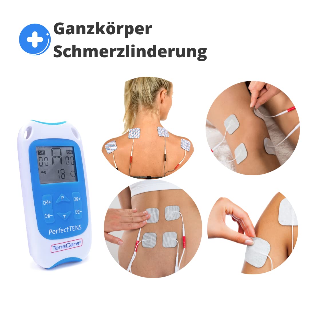 TensCare Perfect TENS - Dispositivo TENS con 16 elettrodi per sollievo dal dolore, programmi clinicamente testati per mal di schiena, artrite, dolore cronico, 2 canali