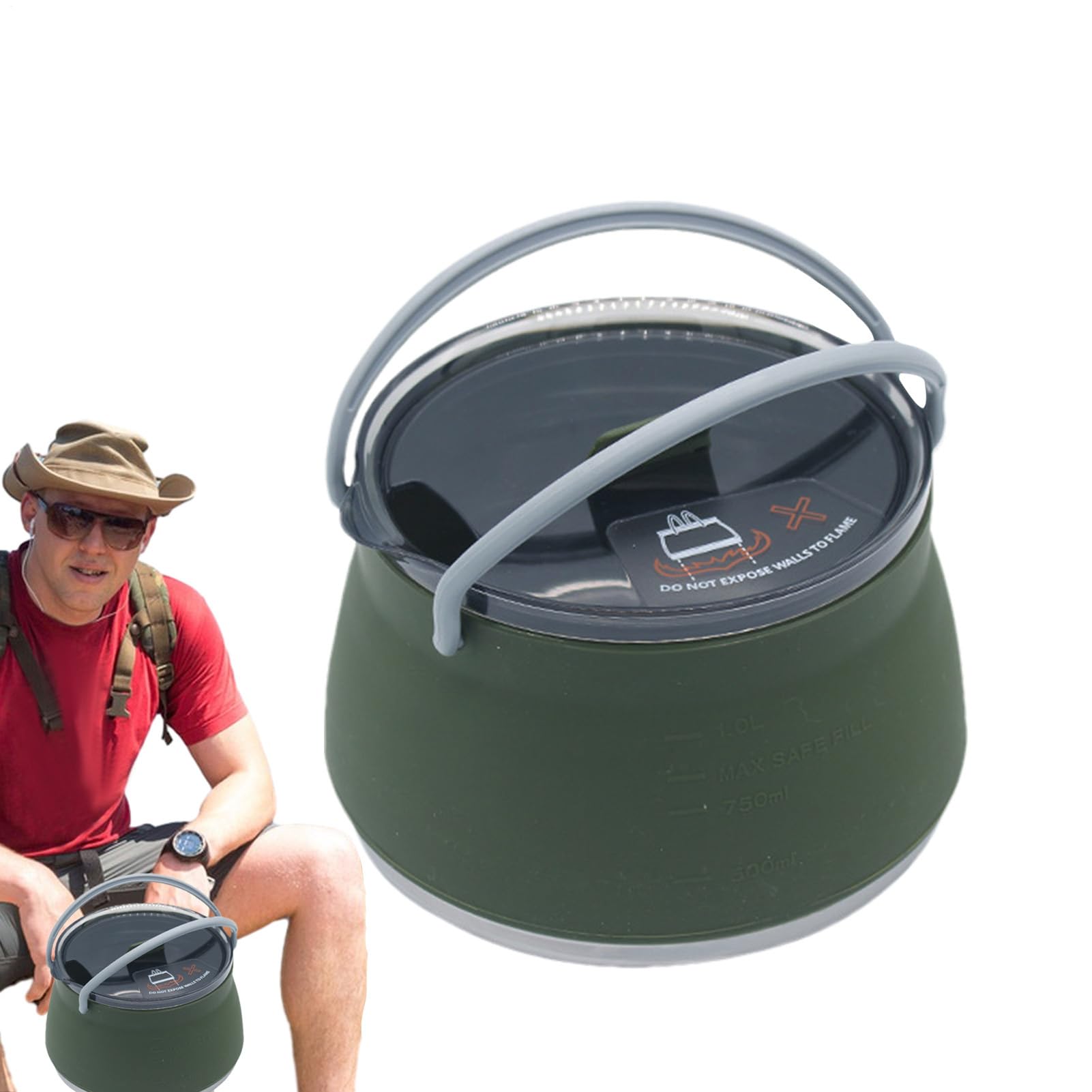 Pentola per l'acqua pieghevole, bollitore da campeggio portatile - Caffettiera da campeggio in silicone,Bollitore da portatile per escursionismo, caffettiera da compatta per campeg