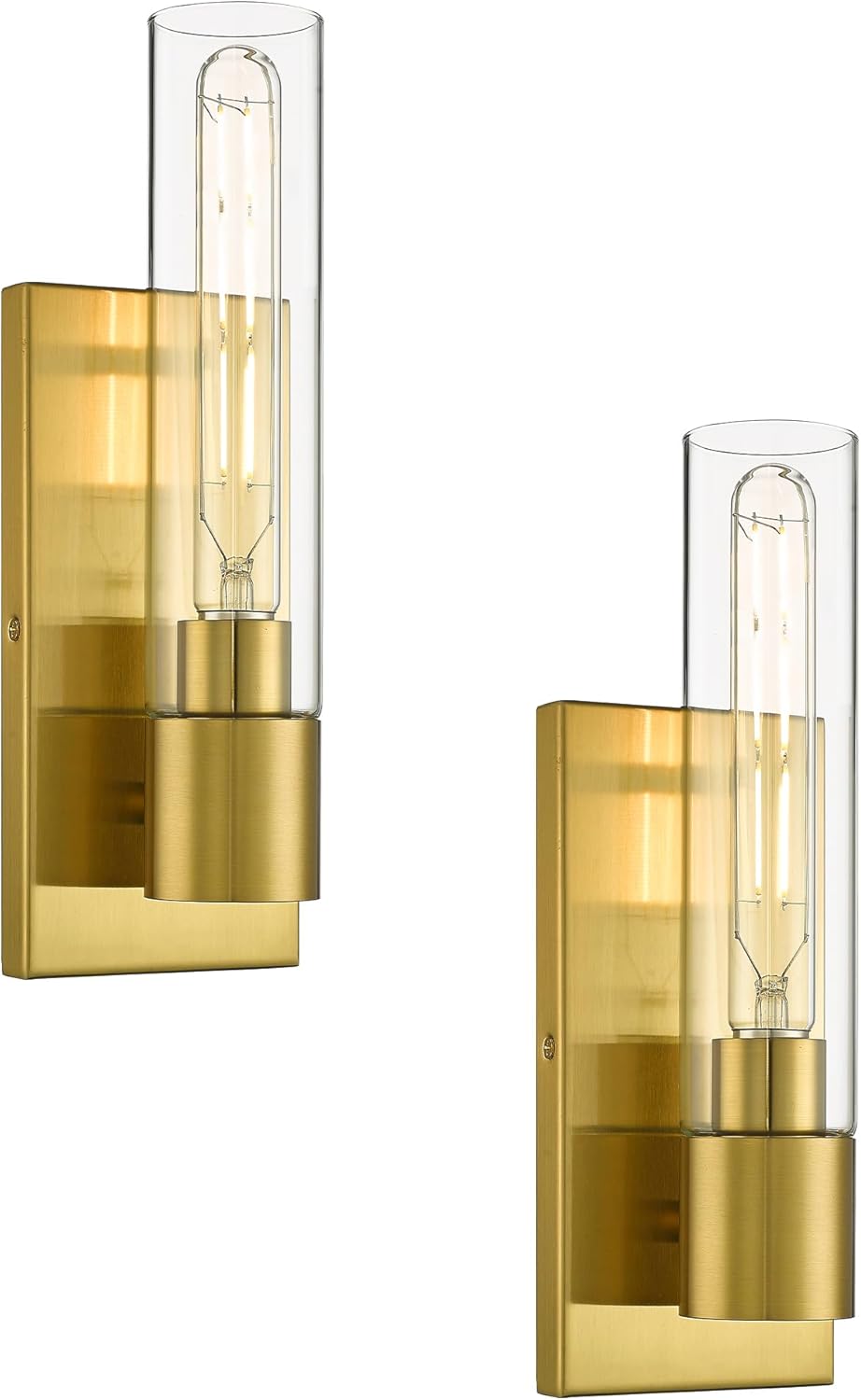 Bathroom Wall Sconce Set of 2, HWH 1-Light Bathroom Vanity Light Fixtures, Modern Sconce Wall Lighting with Cylinder Clear Glass Shade, Oil-Rubbed-Bronze Finish for Bedroom Kitchen, 5HY104B-2PK BG