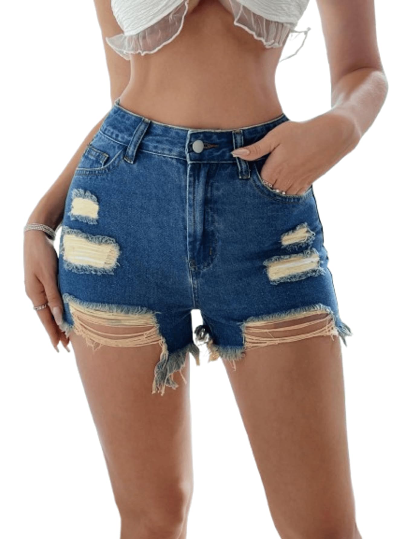 Solid Simple Daily Distressed Denim Shorts for Women's &Girl's