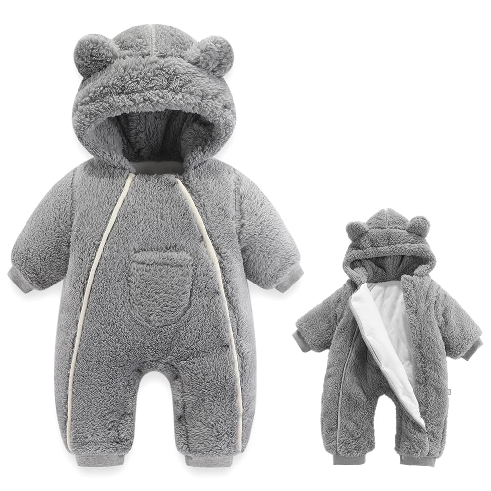AiWMGL Newborn Baby Bear Outfit Suit Girls Boys Fleece Jumpsuit Romper Hooded Coat Winter Clothes Outwear Snowsuit