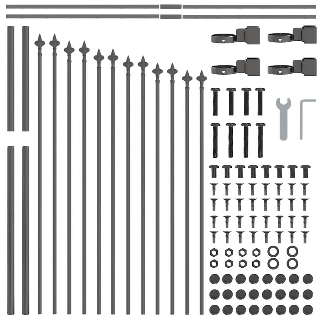 Gartenzaun Zaunfeld 6-teilig 170 x 140 cm Pulverbeschichteter Stahl Grau, Sichtschutz Zaunelement für Terrasse Balkon Vorgarten, Windschutz Trennwand