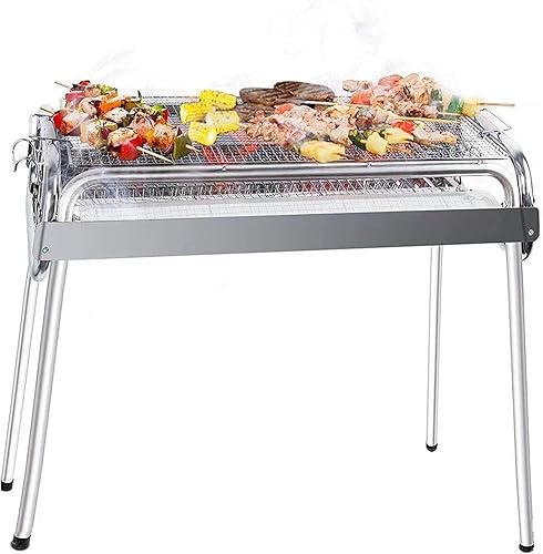 Parrilla de carbón para exteriores, de acero inoxidable, para cocinar al aire libre, campamento, picnics, playa tamaño de 27.5' x 12.2' x 27.5'