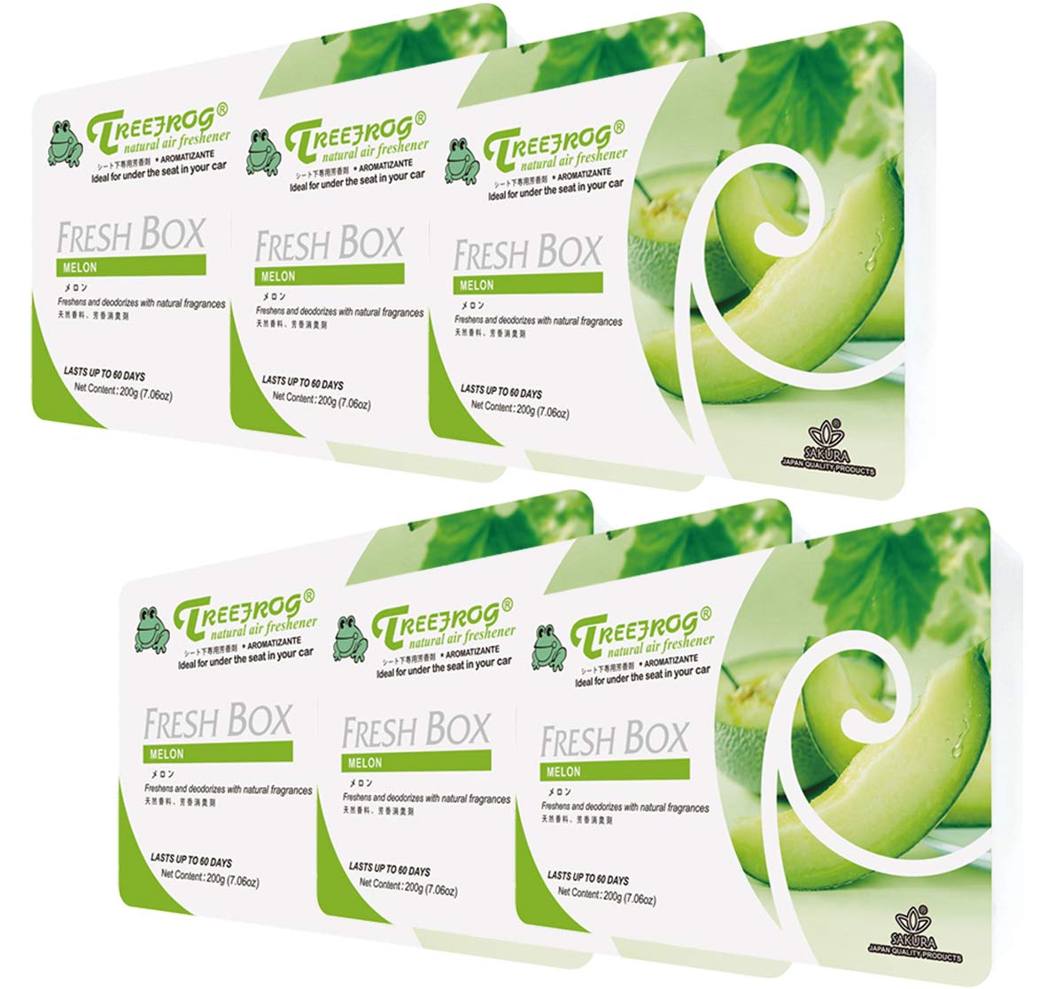 Treefrog Fresh Box Melon/Honeydew Scent 6 Packs Car Air Freshener Tree Frog Large Size Last Long 200g