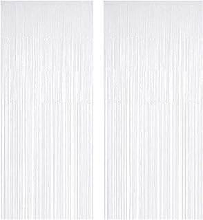 White Foil Fringe Curtain, 2PCS 3.28FT x 8.2FT Metallic Tinsel Door Curtains Photo Booth Backdrop for Wedding Birthday Bridal Shower Baby Shower Bachelorette Christmas Party Decorations