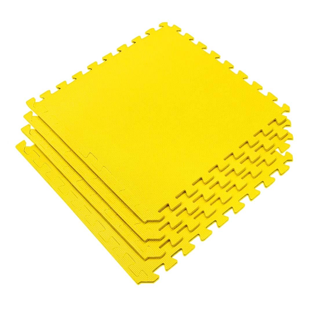 De Jure Fitness EVA Interlocking Play Mat Tiles - 21 x 21 inch 12mm | Kids Play Mat For Puzzle Flooring | Floor Mats for Babies, Kids Mats for Floor, Yellow Set of 4