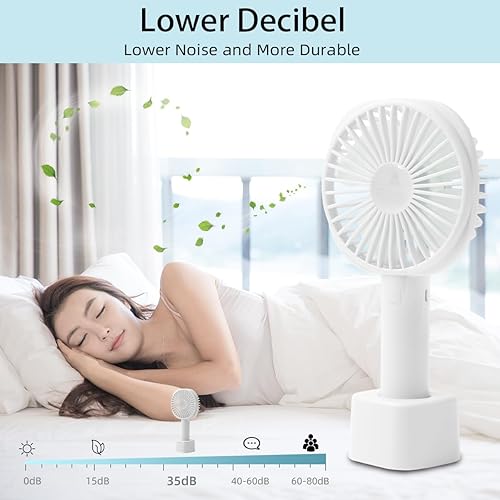 Miniatura 5 de Mini ventilador portátil, pequeño ventilador portátil recargable por USB, funciona con pilas, 3 potentes velocidades de viento, 8 horas de tiempo de