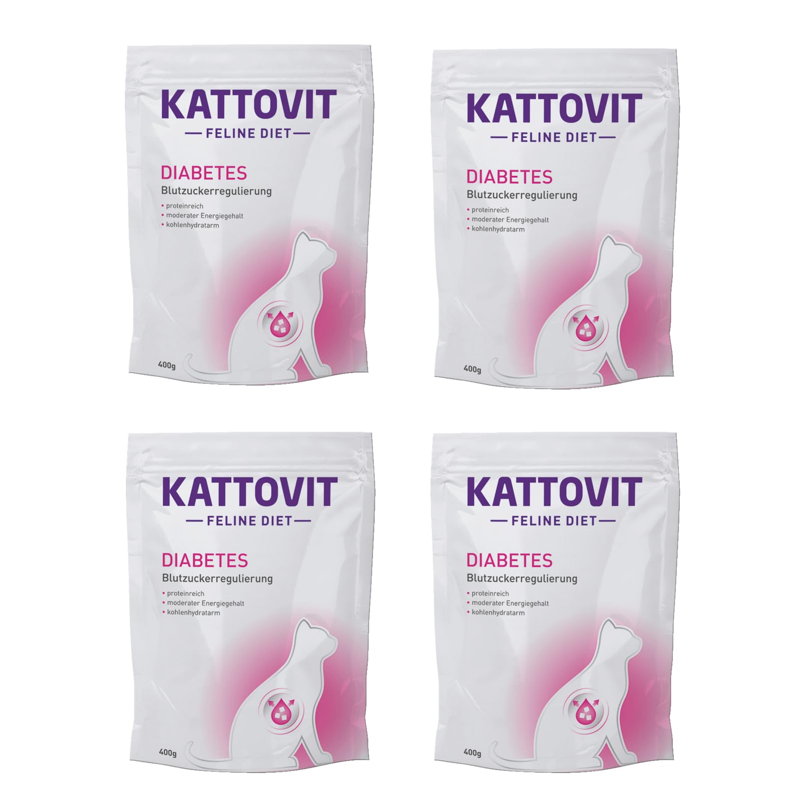 Kattovit Diabetes Poids | Pack de 4 | 4 x 400 g | Croquettes pour Chats | pour Soutenir la réduction du surpoids