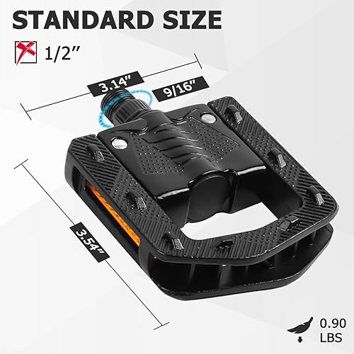 Miniatura 5 de Pedales de bicicleta plegables, pedales de bicicleta de montaña, pedales planos de bicicleta de aluminio CNC, 916 pulgadas con tiras reflectantes