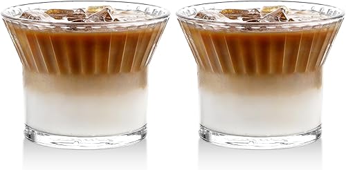 Bincoo Juego de 2 tazas de vidrio para café helado, vasos de vidrio acanalado reutilizables de 7 onzas, cristalería vintage para vino, jugo,