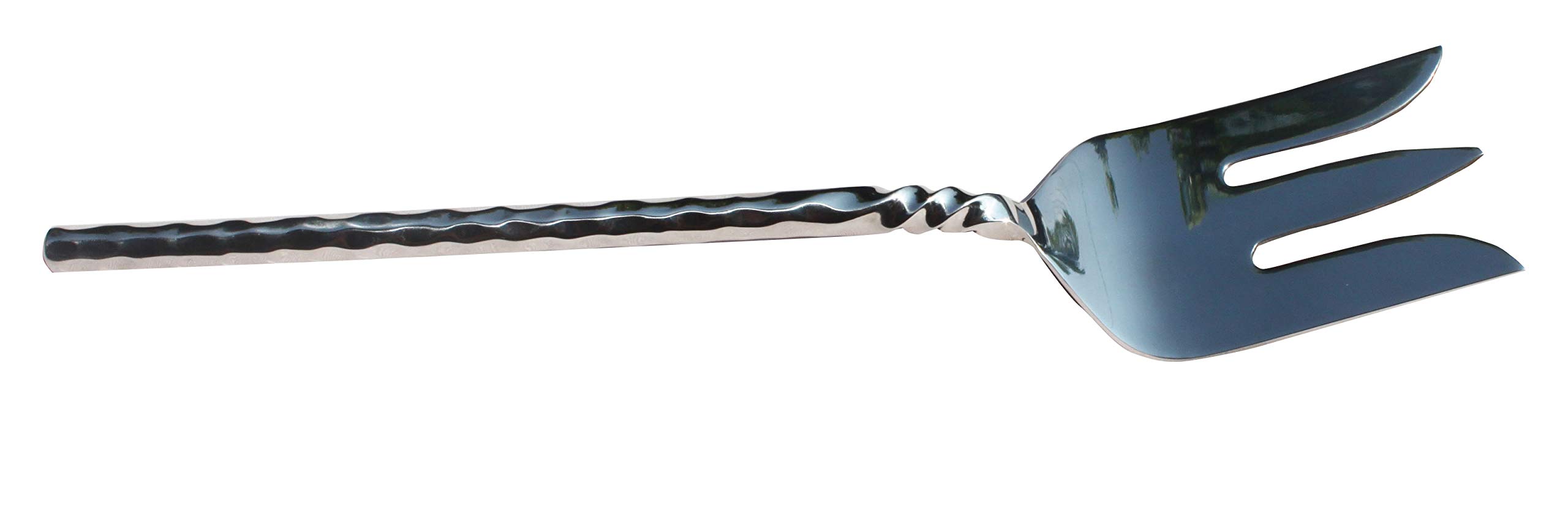 RaanPahMuang Heavy Solid Handmade Stainless Steel Hammer Twist Serving Fork 29cm, Silver