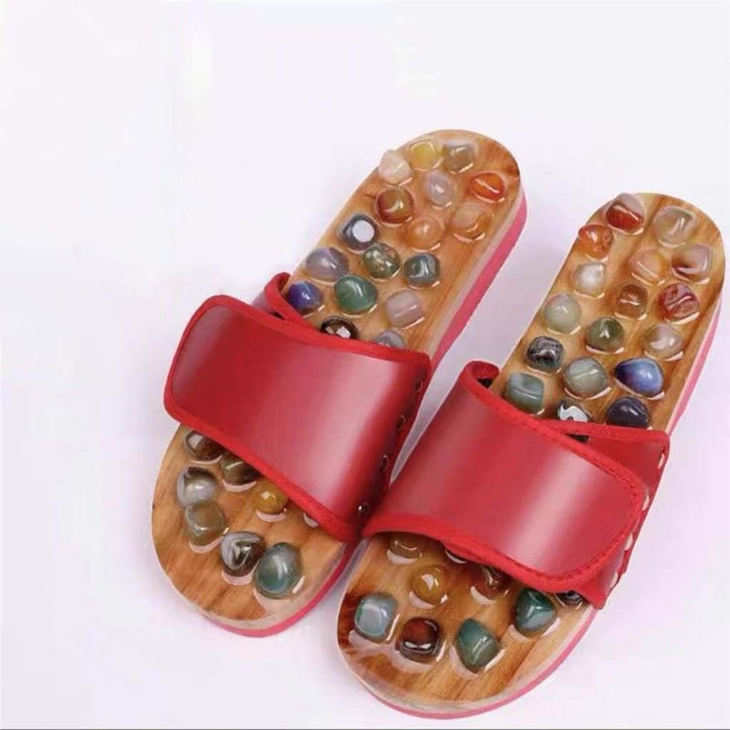 Massage Slipper Akupressur Sandalen mit Naturstein Bequeme Fußmassage Hausschuhe Verstellbares Design rutschfest Und Langlebig für Männer Frauen, 39 bis 40