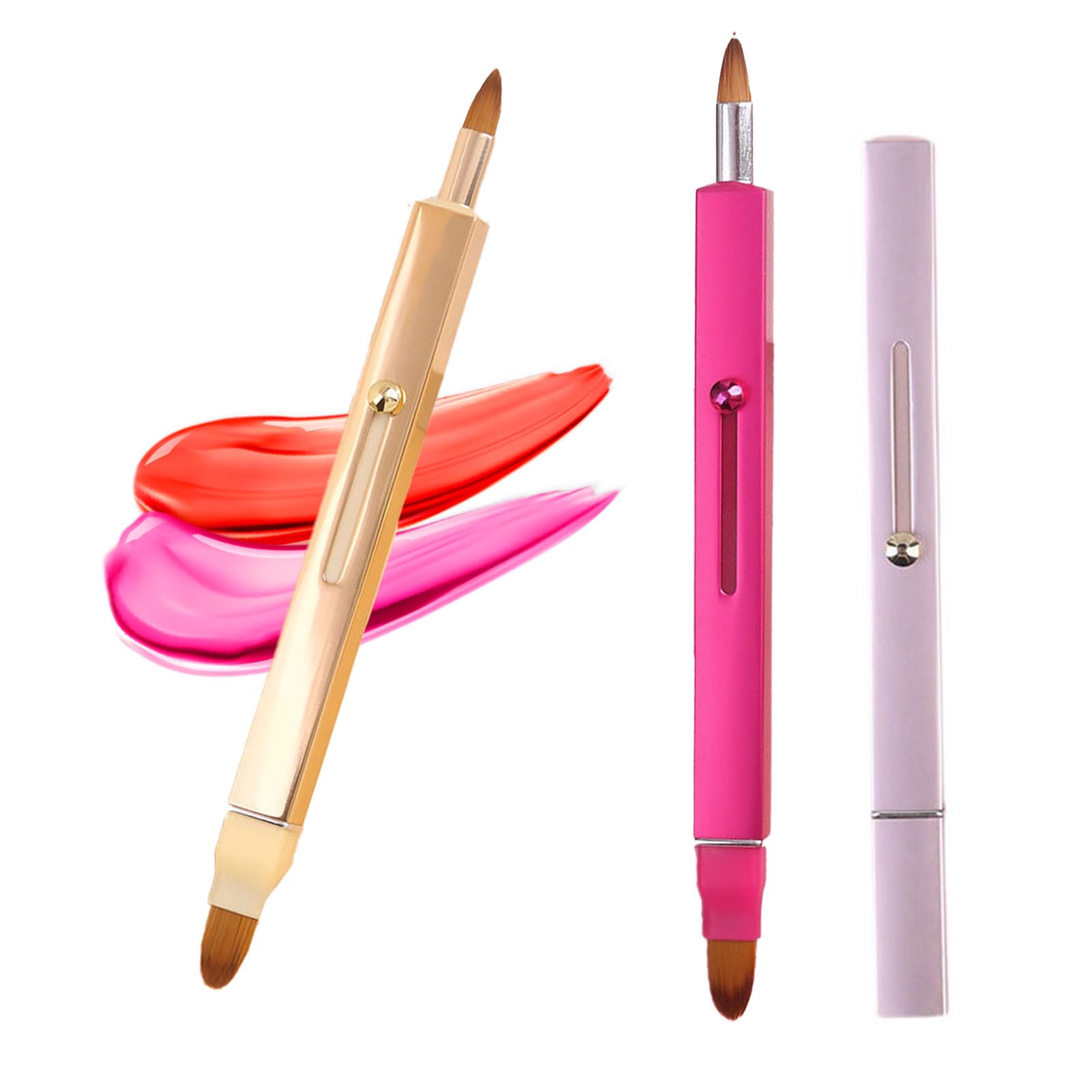 Ideal Swan Lip Applicator Brush - 3 Pack Exquisite Professional Dustproof Retractable Lip Brush - Makeup Lipstick Lip Gloss Applicators (Pink Red Gold)