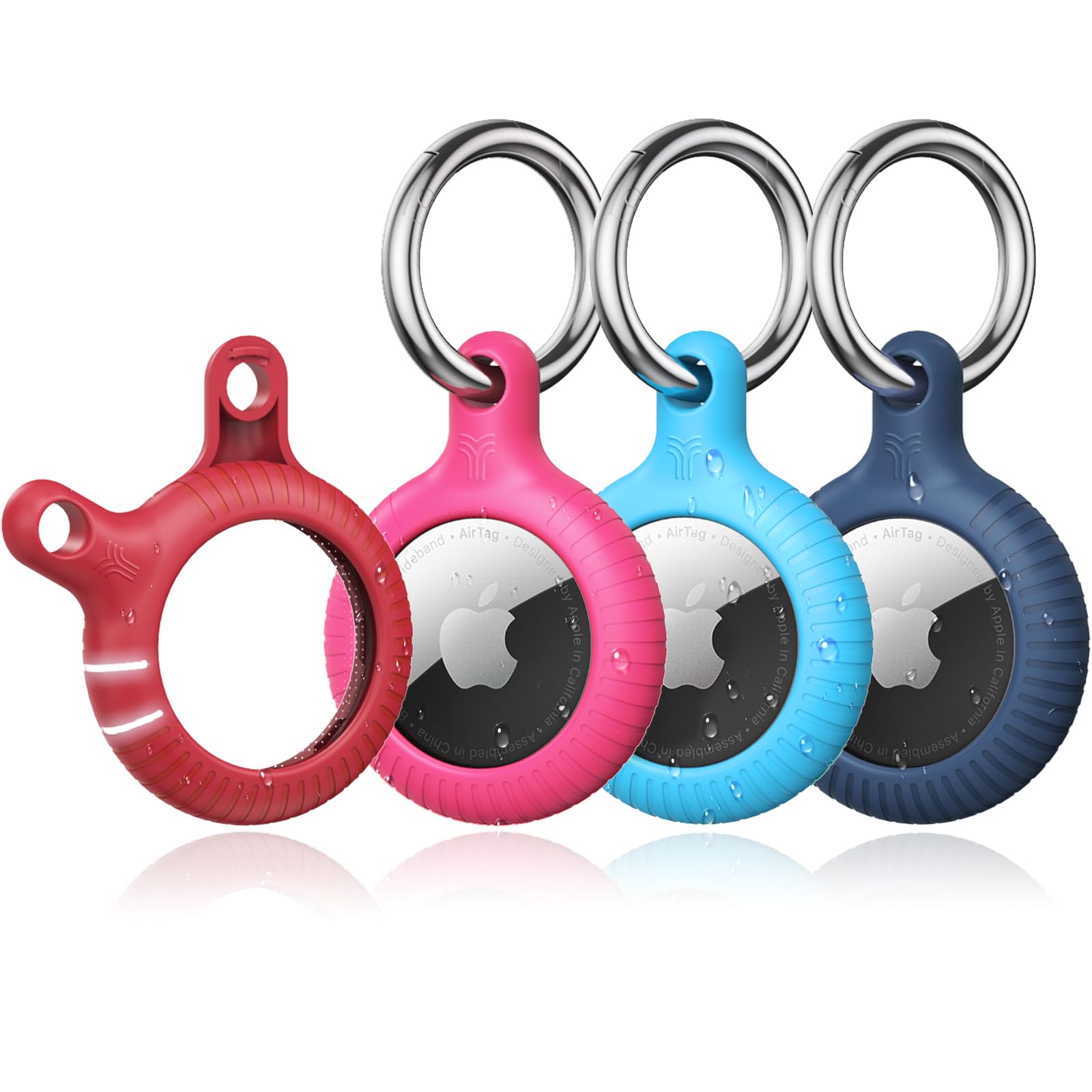 YOSH for Airtag Holder, Airtag Keyring [Twist Lock Design], Integrated Full Cover Anti-Scratch TPU Case 4 Packs, 30mm Metal Spring Keychain for Apple Air Tags 2021, Black & Dark Blue — view 12