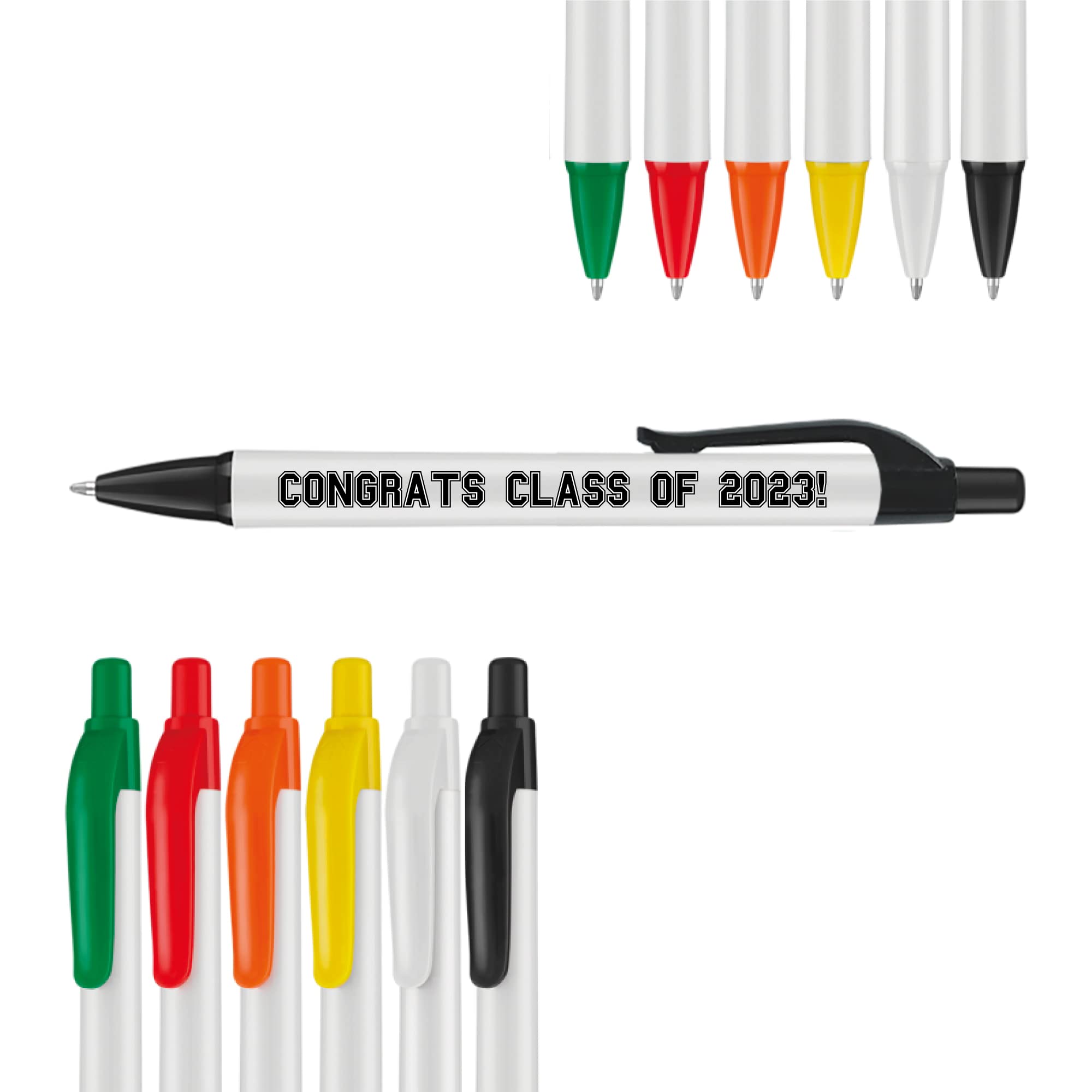 KraftyBazaar Pack of 30 Personalised White Graduation Pens, Congratulations Class of 2026, Black Ink Ballpoint Pens, School Leavers and Graduate Keepsake Gift
