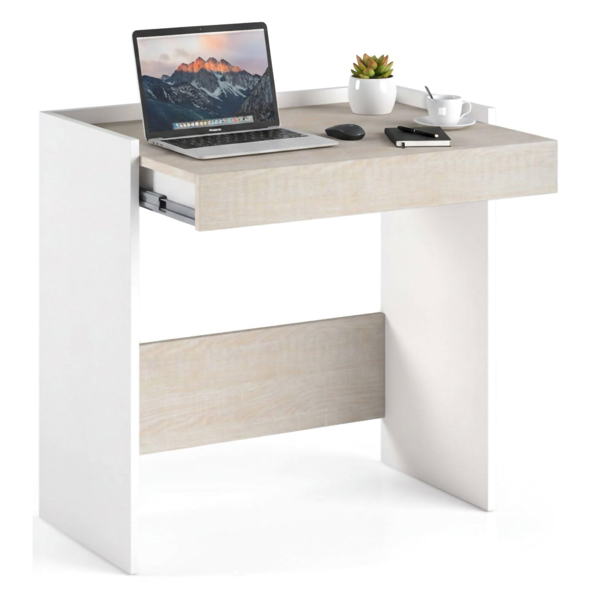 Dmora - Scrivania Clematide, Scrittoio moderno con cassetto, Tavolo da studio o ufficio porta PC portalibri, 100% Made in Italy, 80x40h79 cm, Bianco e Rovere