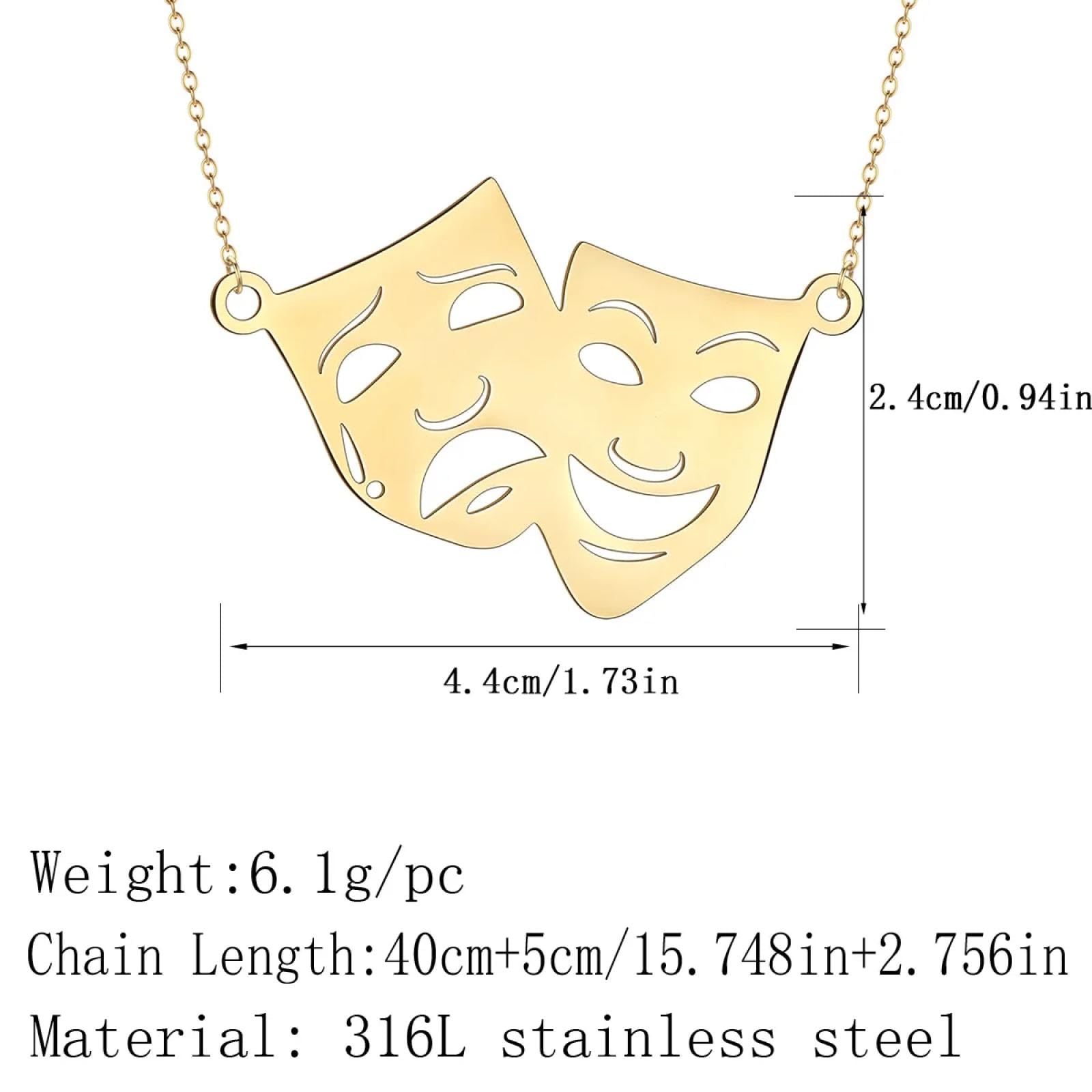 Affascinante Collana Uomo Donna Gioielli Ciondolo Pendente Necklace Commedia E Tragedia Maschera Neckalce per Le Donne Maschere da Teatro Unisex Commedia E Dramma Maschera