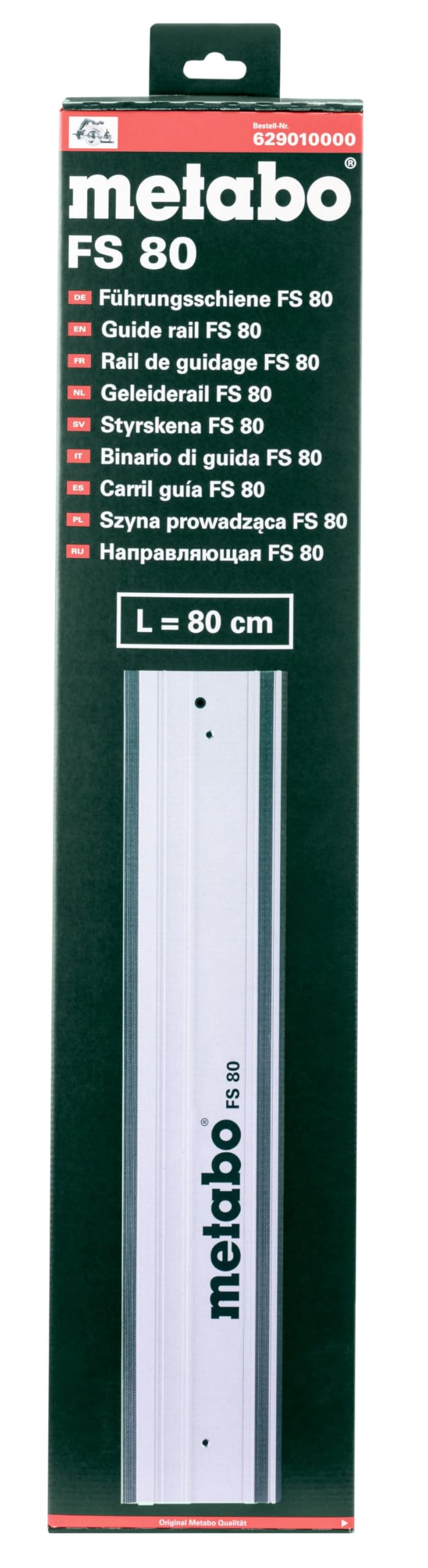 metabo Führungsschiene FS 80-80 cm - Präzise Aluminium-Schiene für Handkreissägen, rutschfest und sicher Dank Haftbelag, ideal für exakte Längsschnitte, erweiterbar mit zweiter Führungsschiene