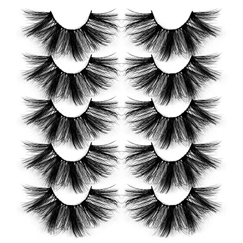 Pleell 25MM Lashes Fluffy Dramatic Faux Mink Eyelashes 8D Thick Volume Long False Lashes 5 Pairs